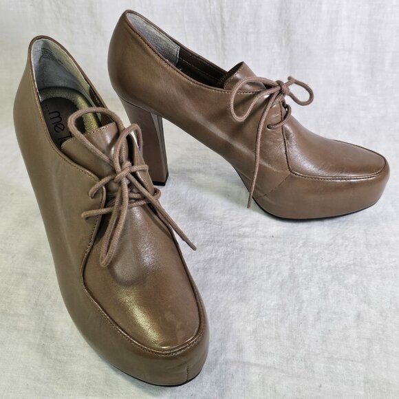 Me Too Lynessa Genuine Leather Chunky Platform Oxford Bootie Pumps 8 Taupe - Picture 3 of 12